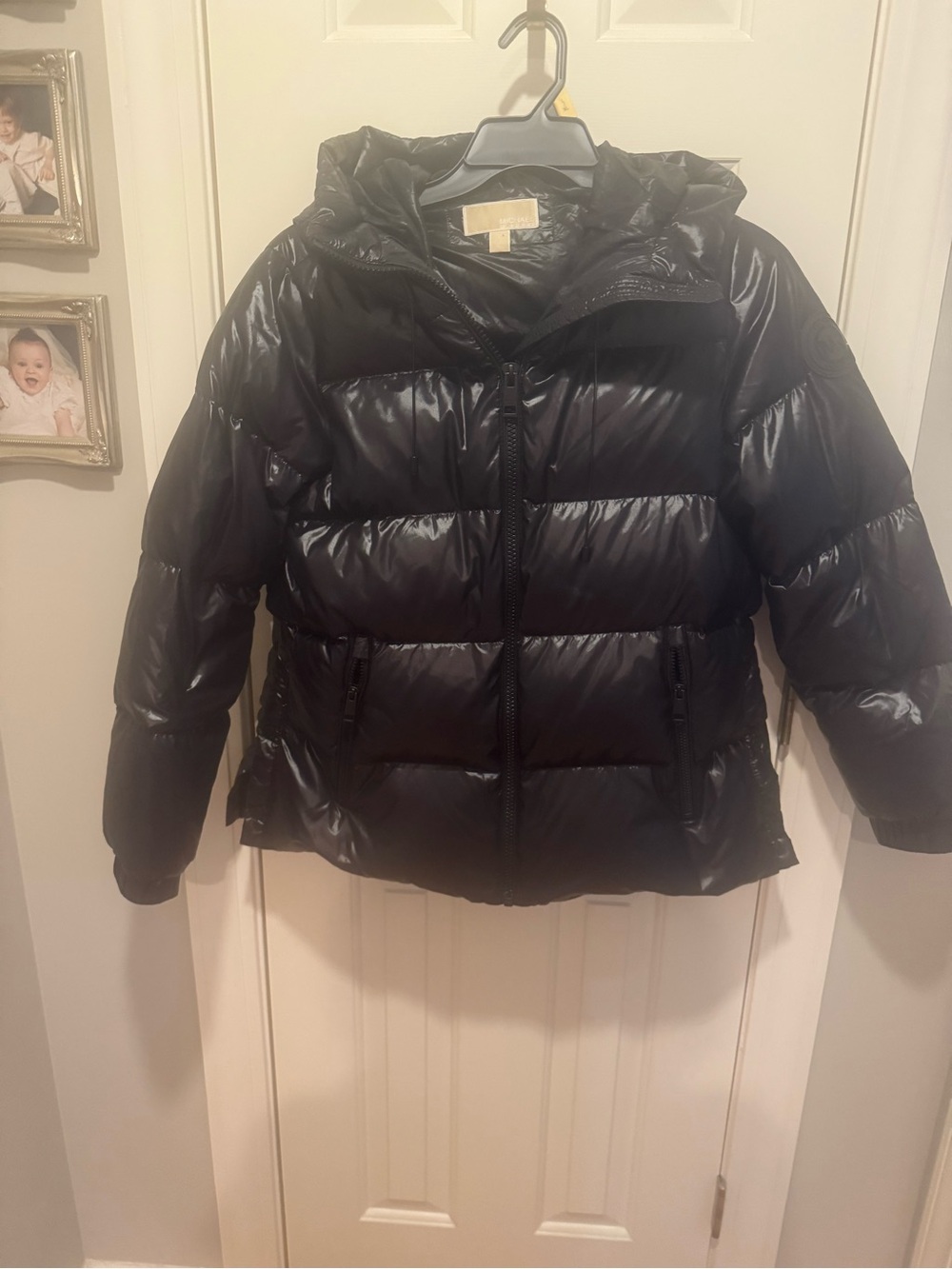Michael Kors Black Glossy Hooded Puffer Jacket